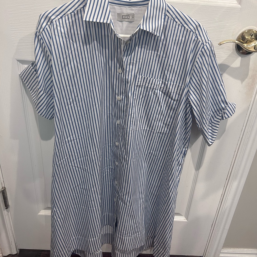 AYR Navy and White Striped Midi Dress